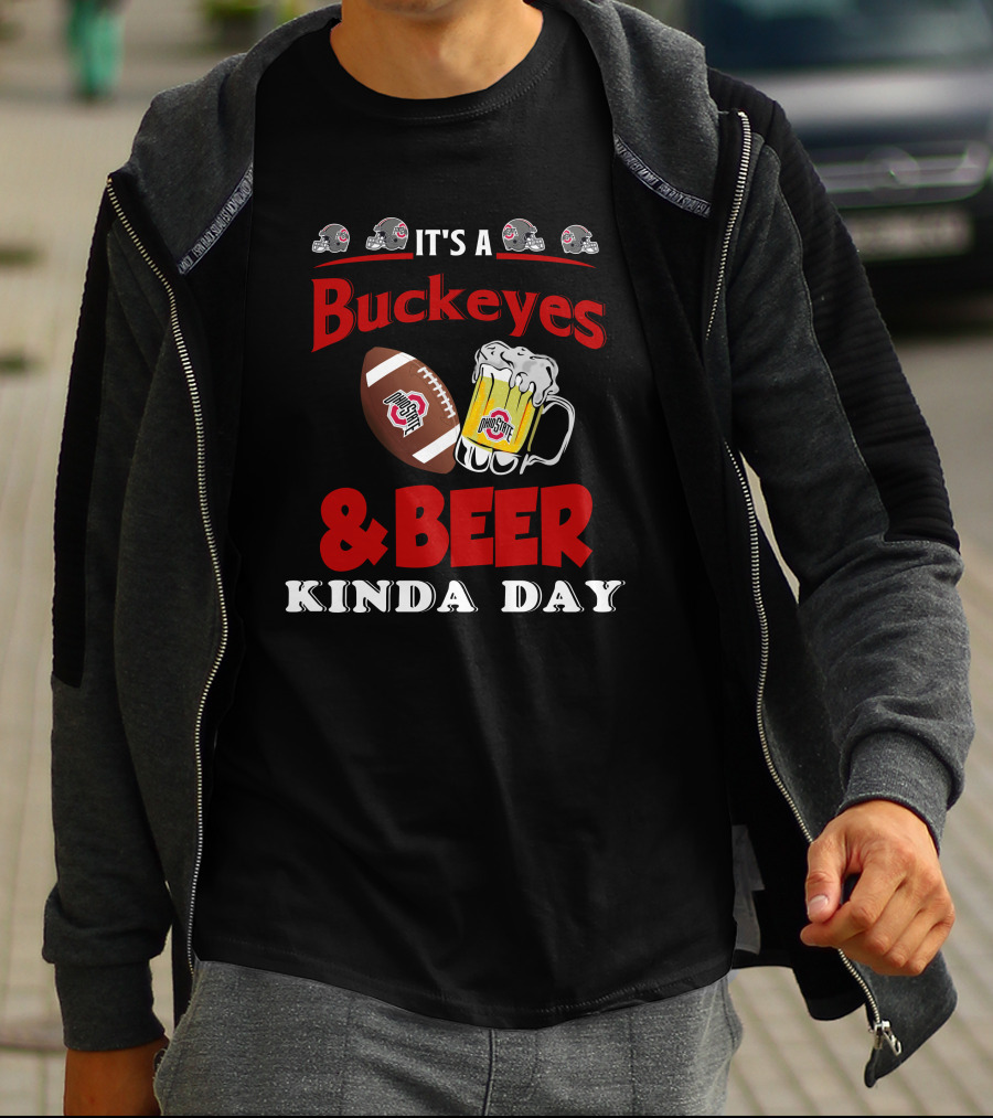 Ohio State Buckeyes And Beer Kinda Day Football Helmet And Mug T-Shirt