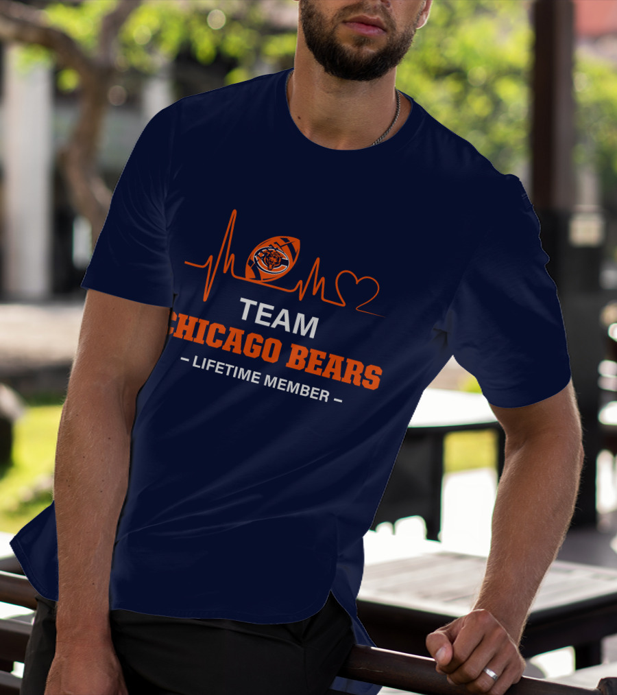 Team Chicago Bears Lifetime Member Heartbeat Football T-Shirt