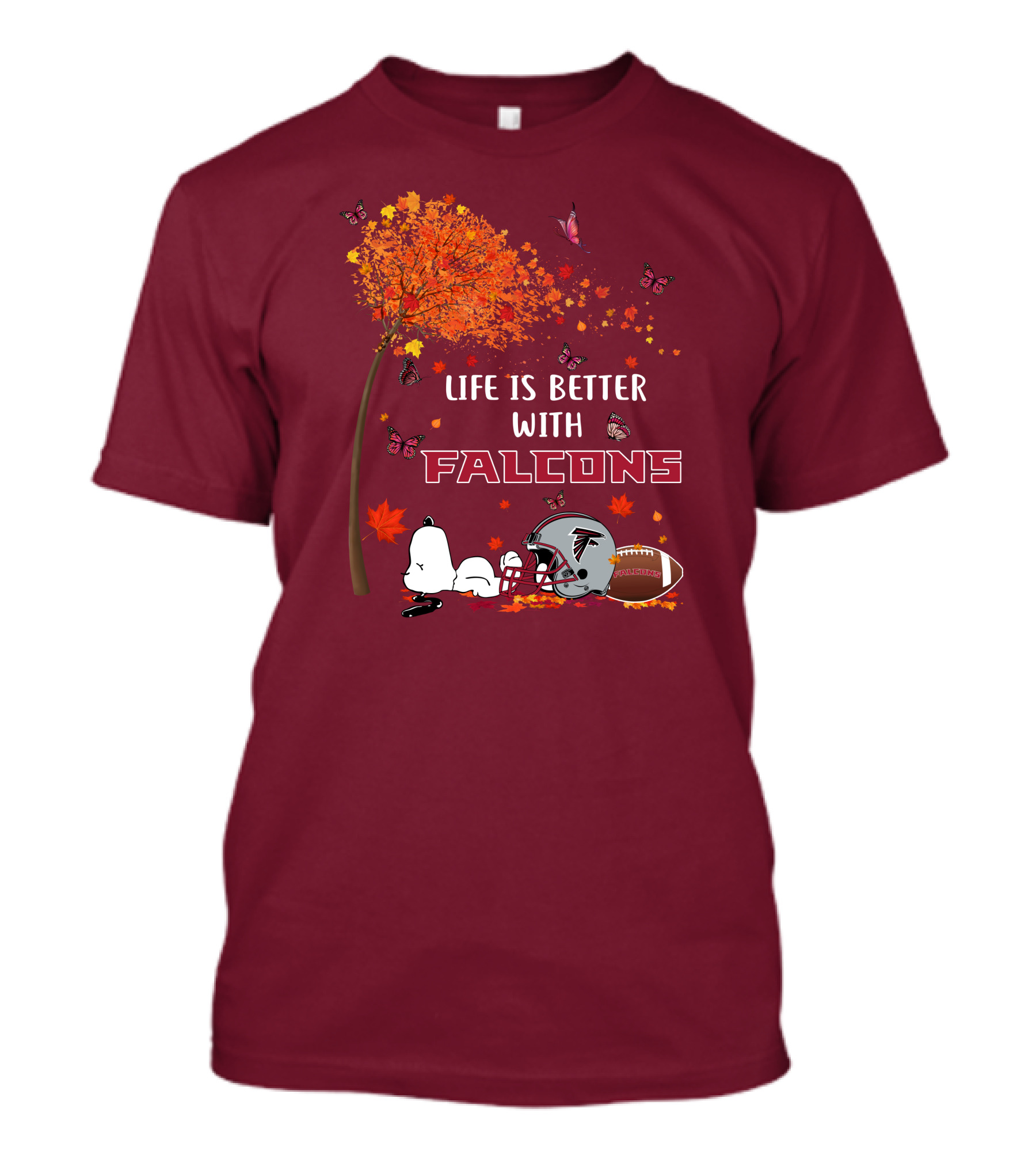Life Is Better With Falcons Autumn Leaves Helmet Football Snoopy T-Shirt