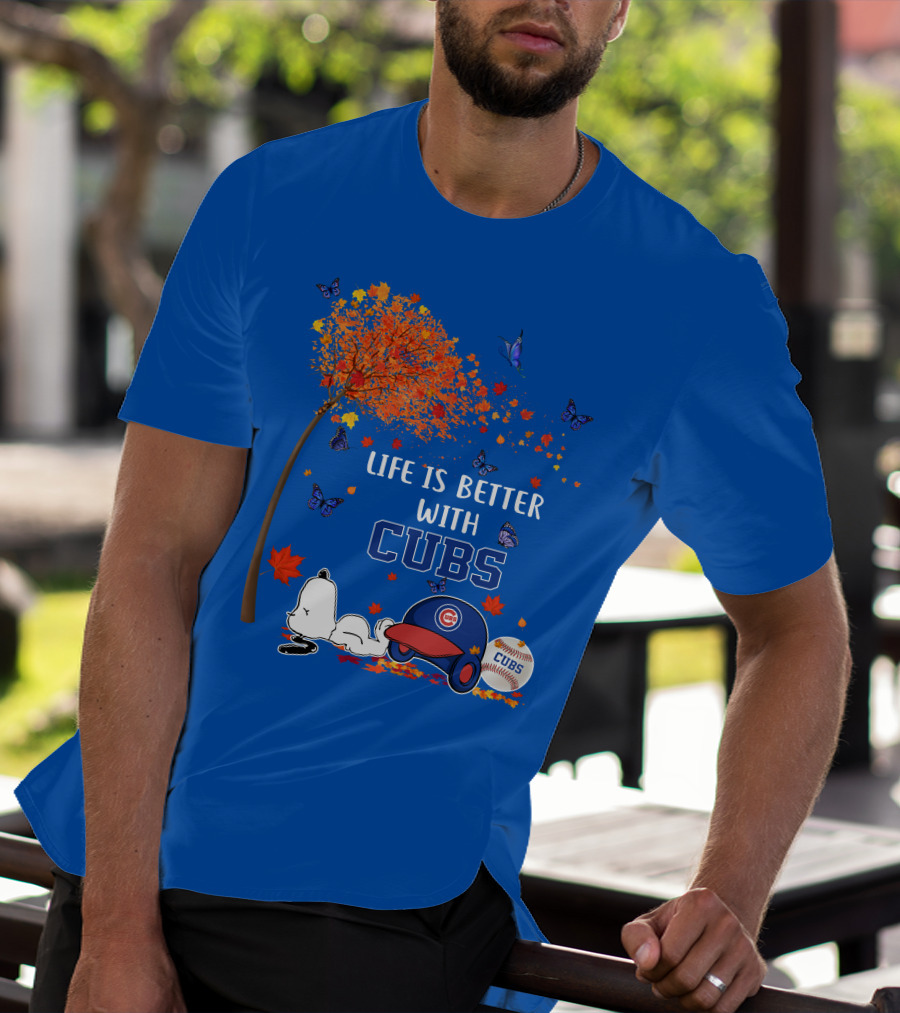 Life Is Better With Cubs Autumn Tree Baseball Hat And Ball T-Shirt