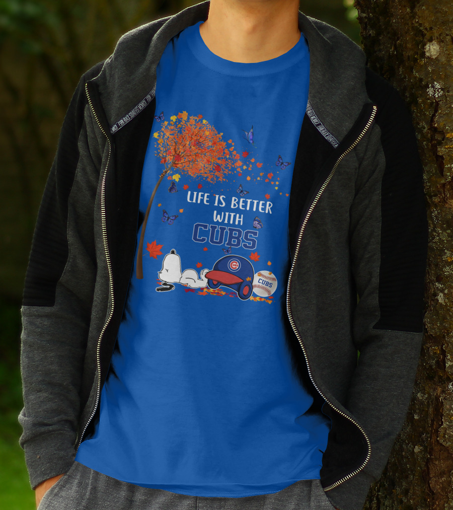 Life Is Better With Cubs Autumn Tree Baseball Hat And Ball T-Shirt