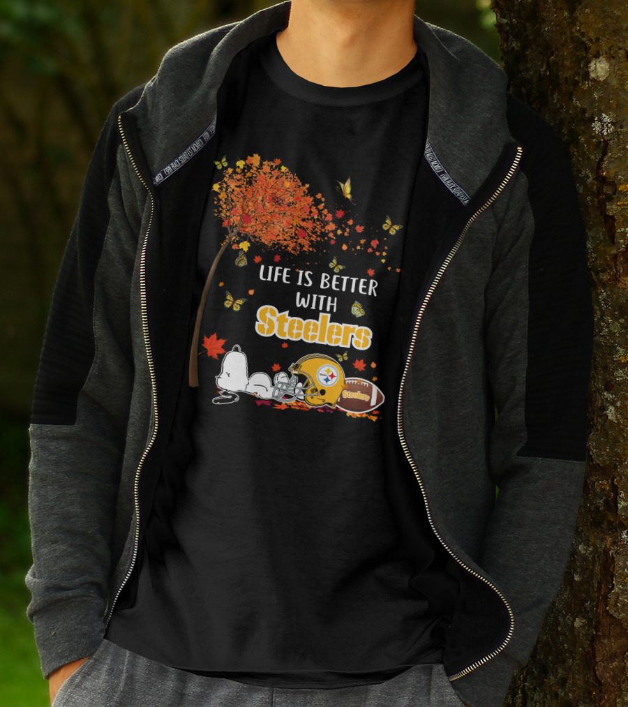 Life Is Better With Steelers Autumn Snoopy Football Helmet T-Shirt