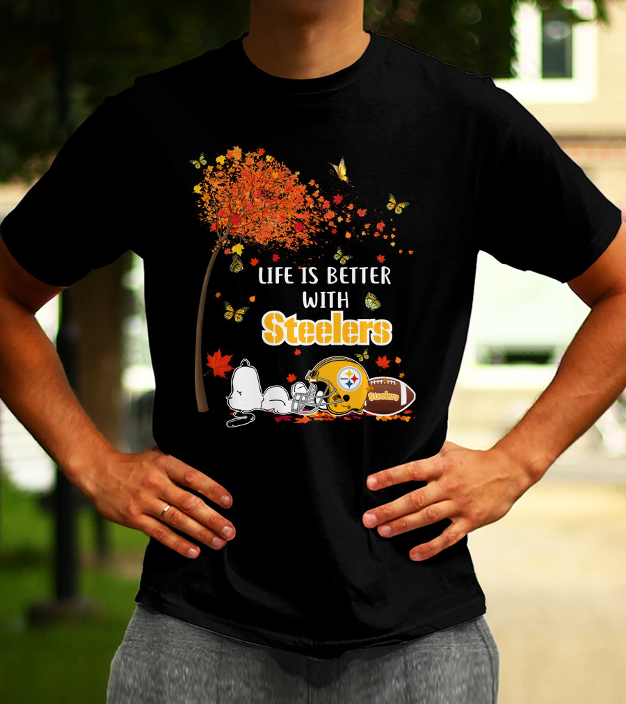 Life Is Better With Steelers Autumn Snoopy Football Helmet T-Shirt