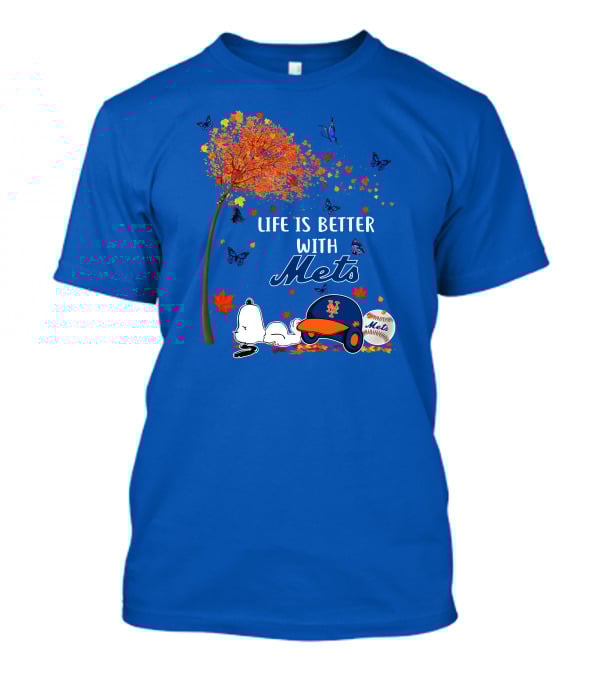 Life Is Better With Mets Autumn Baseball Joy And Cartoon Charm T-Shirt