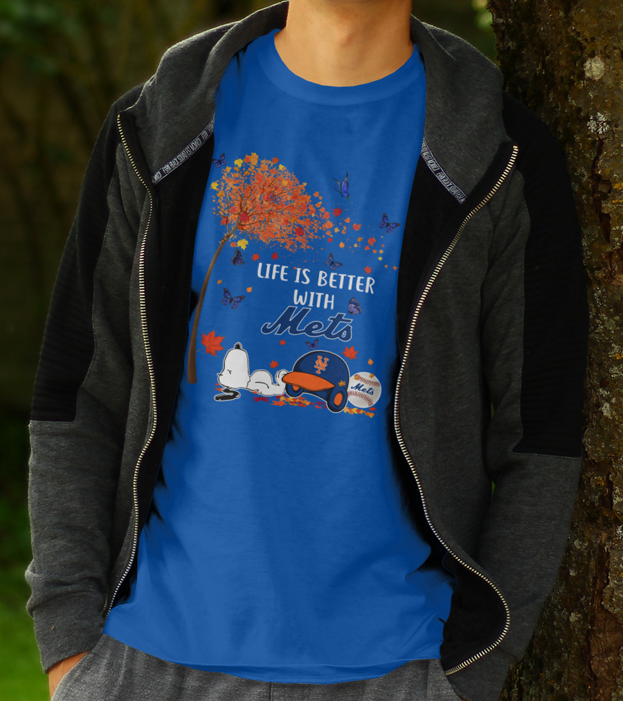Life Is Better With Mets Autumn Baseball Joy And Cartoon Charm T-Shirt