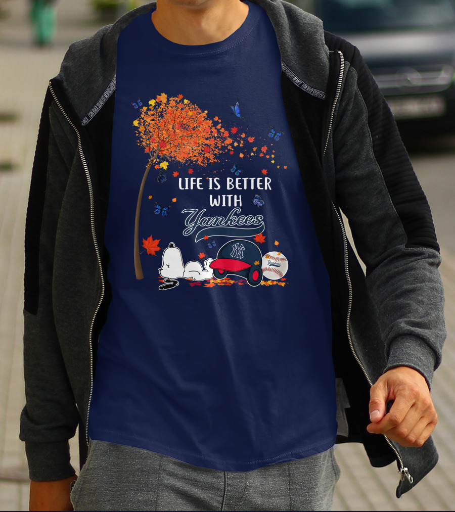Life Is Better With Yankees Autumn Vibes Snoopy Baseball T-Shirt