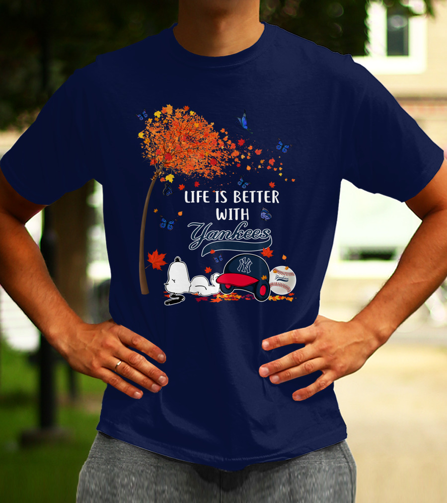 Life Is Better With Yankees Autumn Vibes Snoopy Baseball T-Shirt