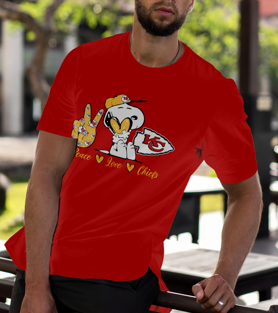 Peace Love Kansas City Chiefs Snoopy Nfl Emojis T-Shirt