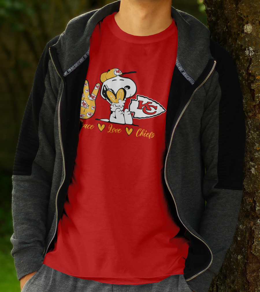 Peace Love Kansas City Chiefs Snoopy Nfl Emojis T-Shirt