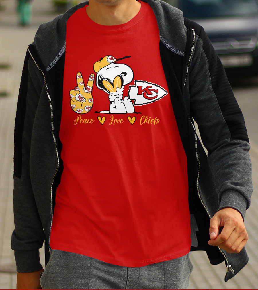 Peace Love Kansas City Chiefs Snoopy Nfl Emojis T-Shirt