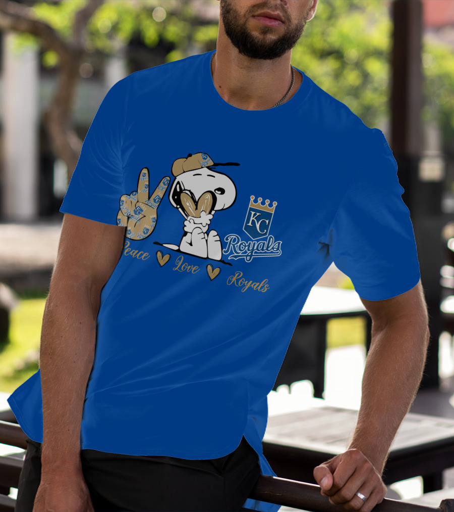 Snoopy Wearing Kansas City Royals Cap Peace Love Royals T-Shirt