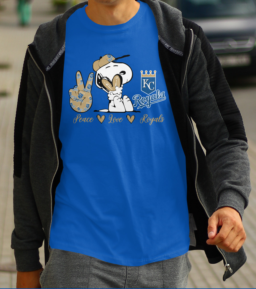 Snoopy Wearing Kansas City Royals Cap Peace Love Royals T-Shirt