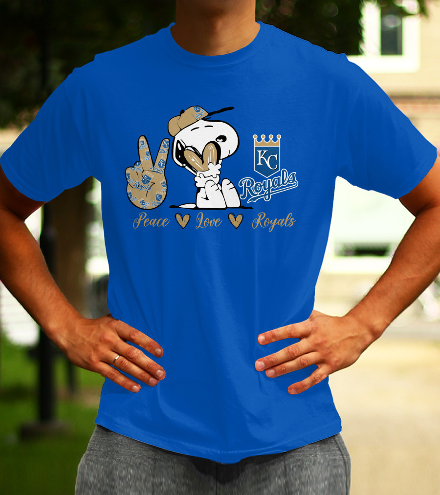 Snoopy Wearing Kansas City Royals Cap Peace Love Royals T-Shirt