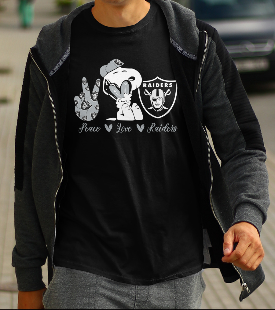 Peace Love Raiders Snoopy Football T-Shirt