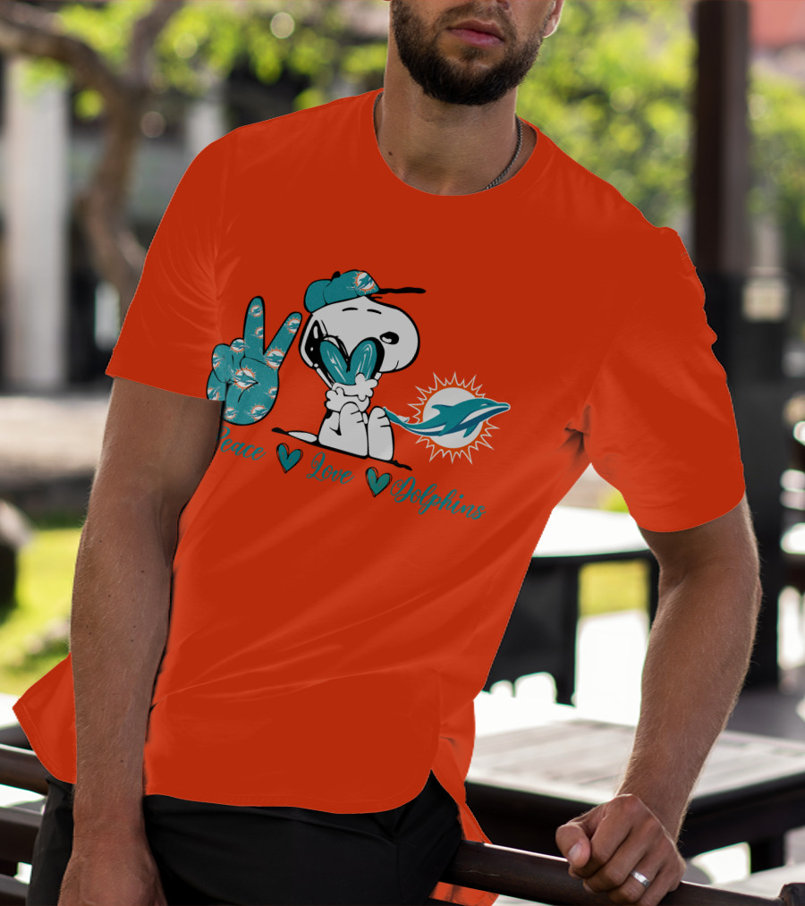 Peace Love Miami Dolphins Snoopy Fan T-Shirt