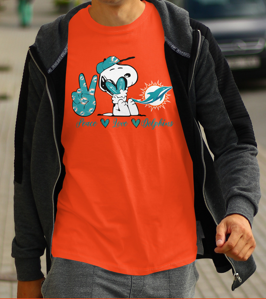 Peace Love Miami Dolphins Snoopy Fan T-Shirt