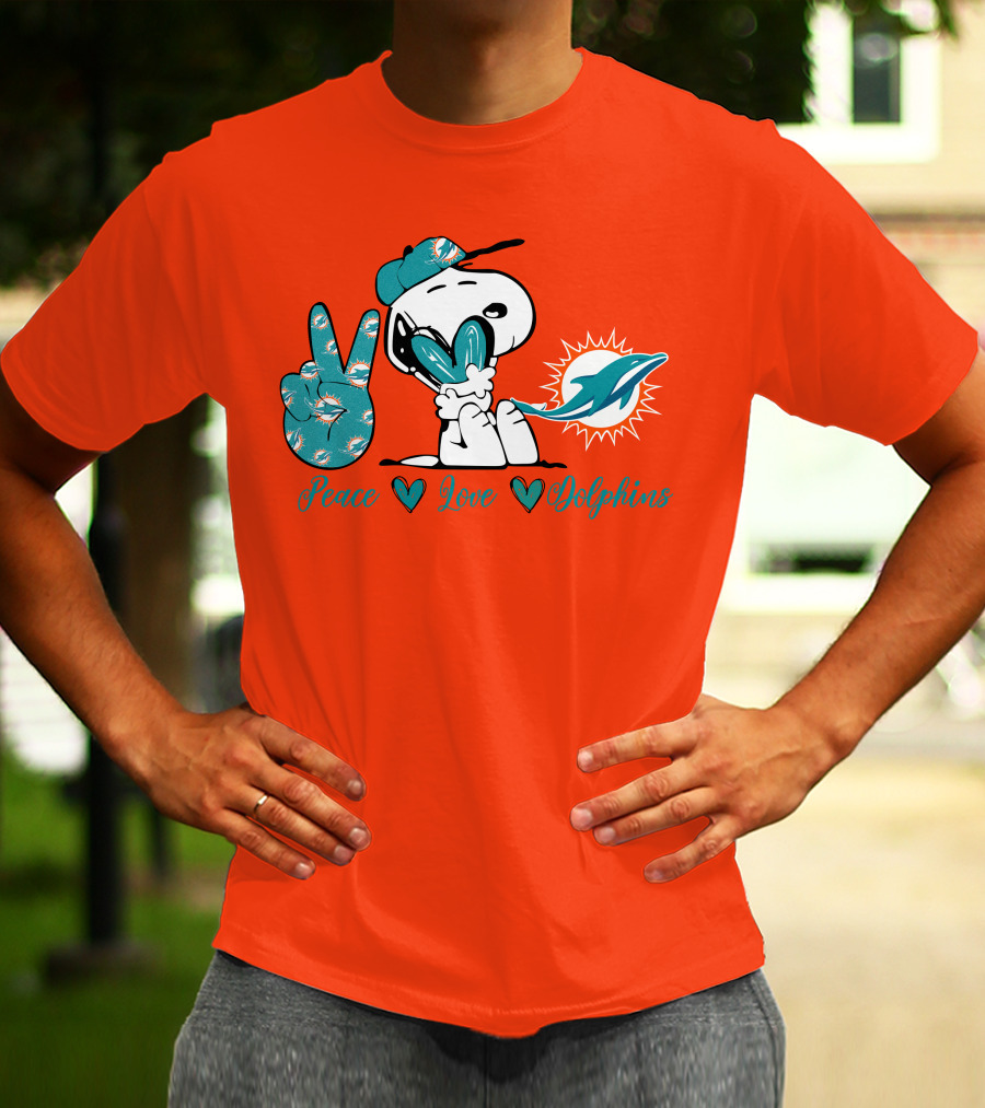 Peace Love Miami Dolphins Snoopy Fan T-Shirt