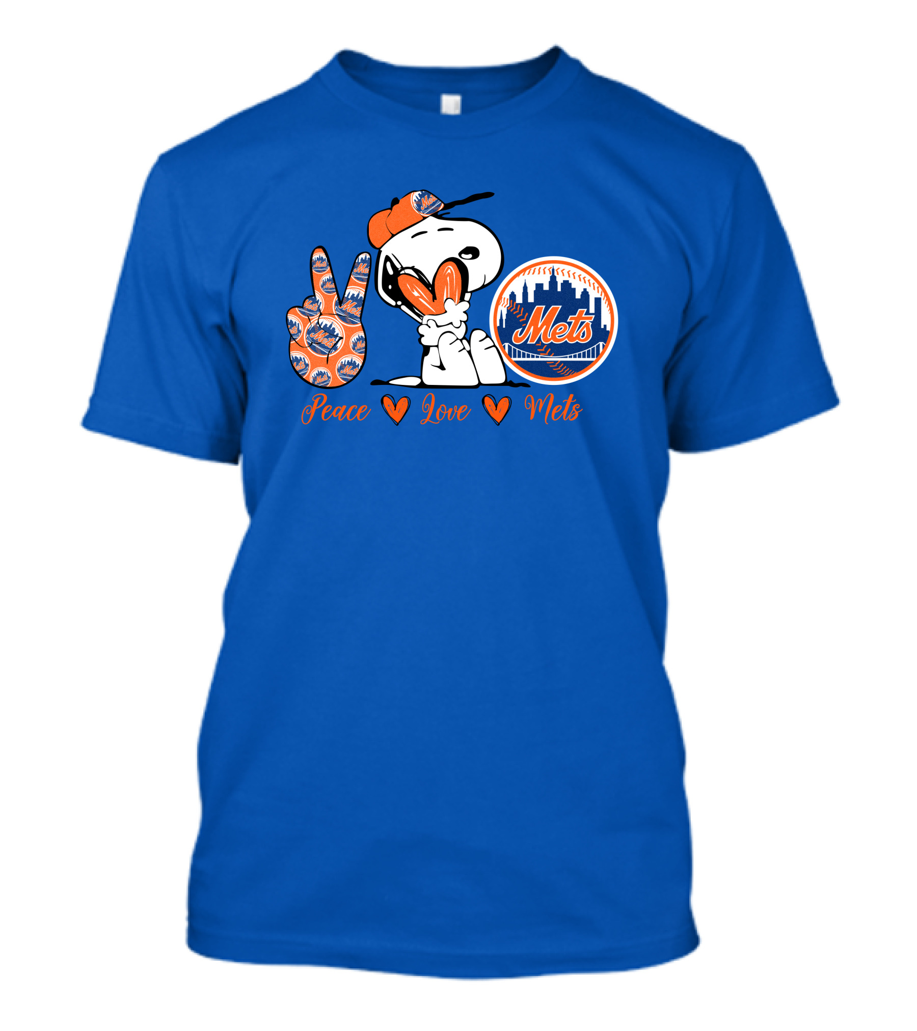 Snoopy Peace Love Mets New York City Skyline Baseball T-Shirt