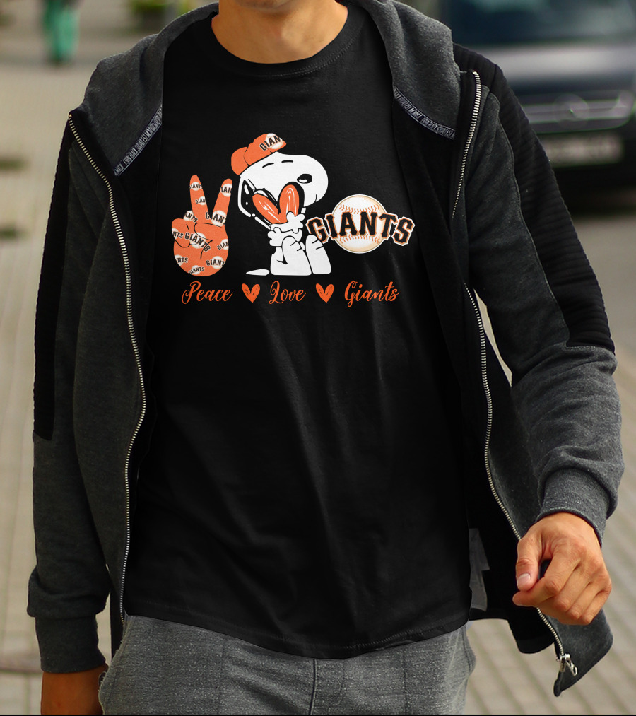 Peace Love Giants Snoopy Baseball Theme T-Shirt