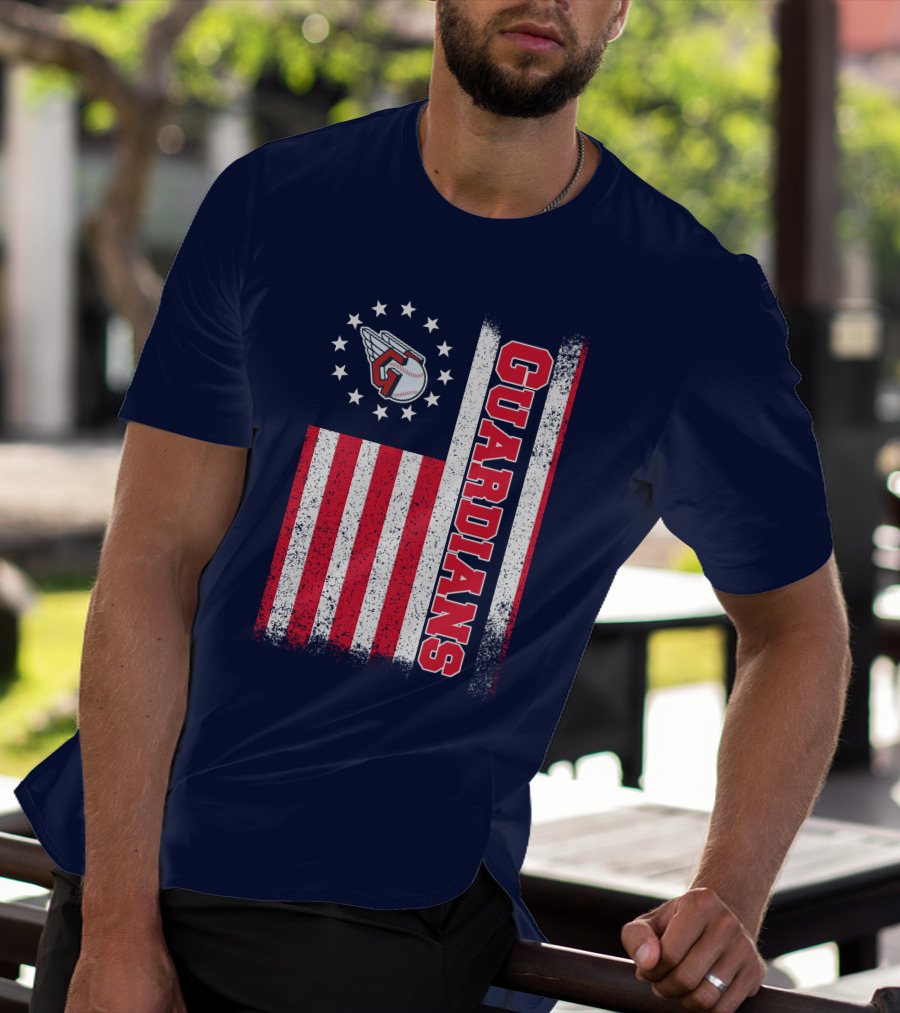 Cleveland Guardians American Flag Logo Winged Baseball Stars T-Shirt