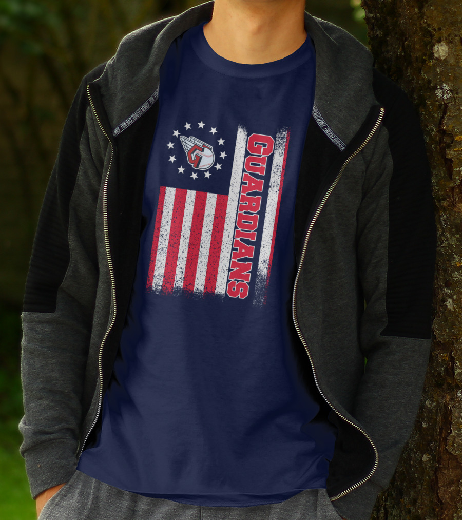 Cleveland Guardians American Flag Logo Winged Baseball Stars T-Shirt