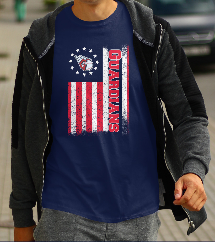 Cleveland Guardians American Flag Logo Winged Baseball Stars T-Shirt