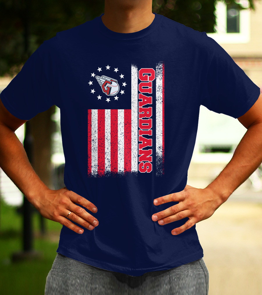 Cleveland Guardians American Flag Logo Winged Baseball Stars T-Shirt