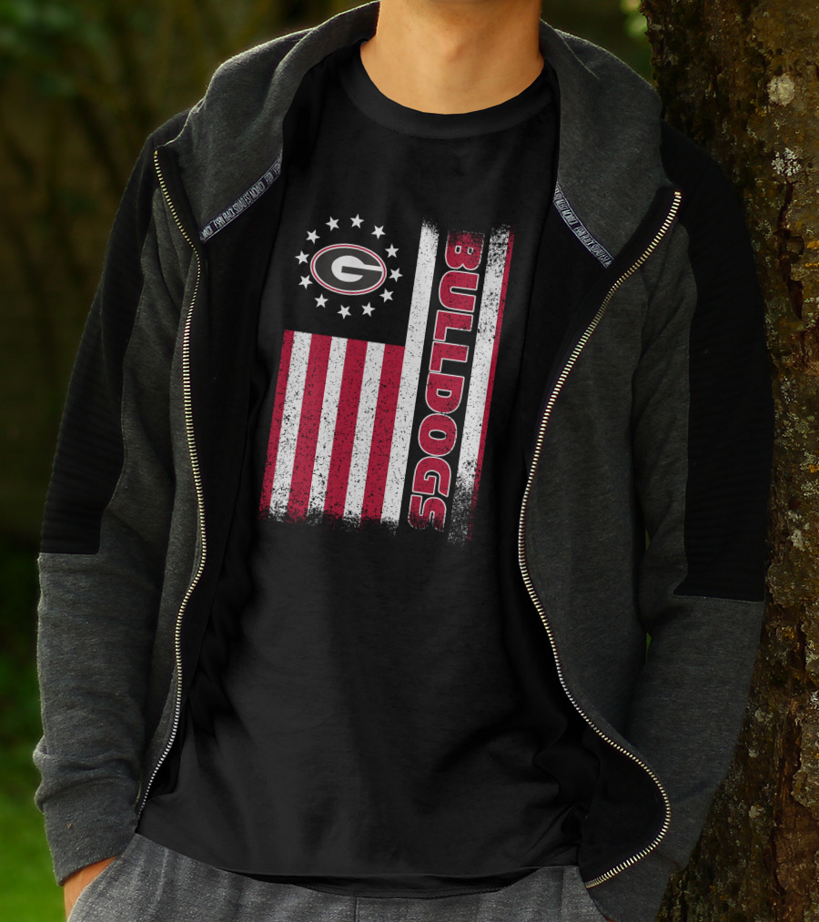 Georgia Bulldogs American Flag Design With G Logo And Vertical Bulldogs T-Shirt