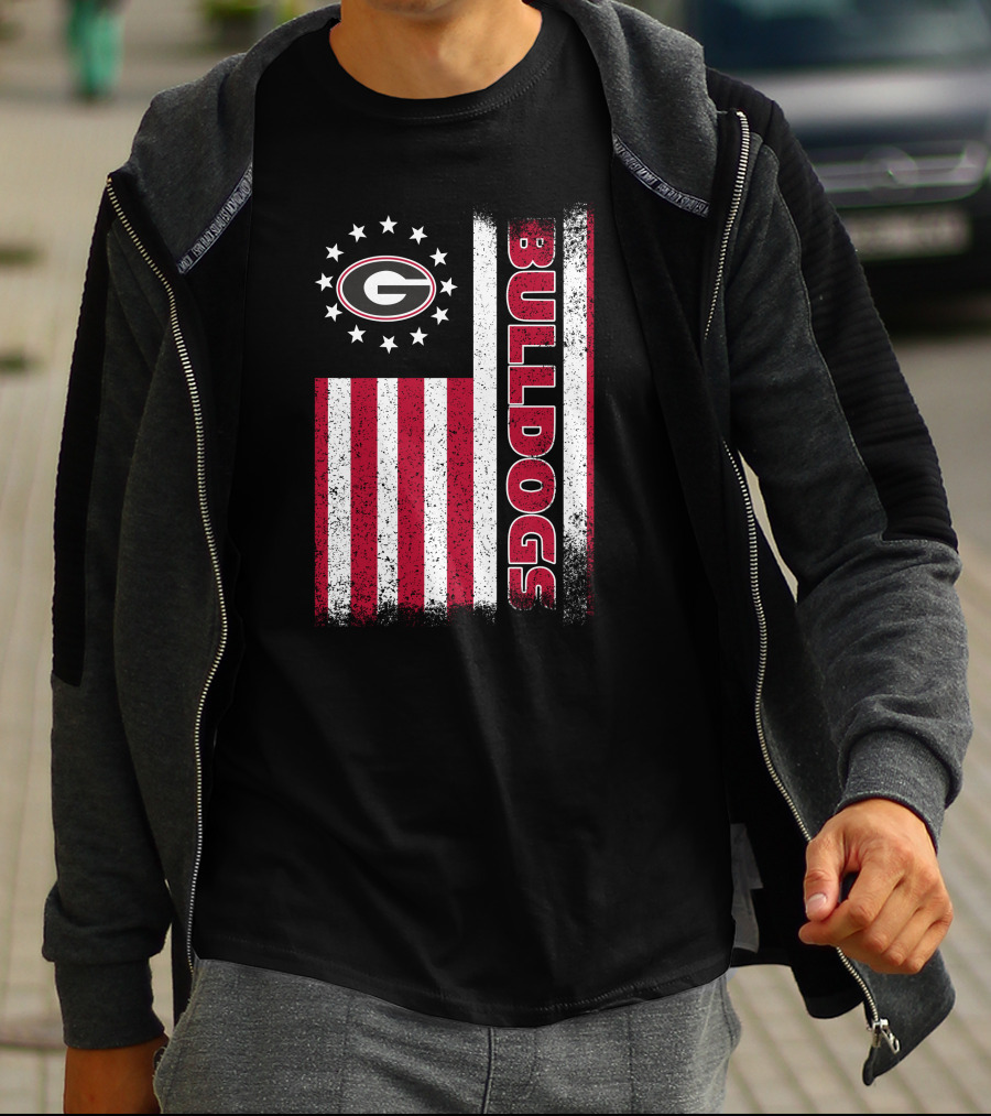Georgia Bulldogs American Flag Design With G Logo And Vertical Bulldogs T-Shirt