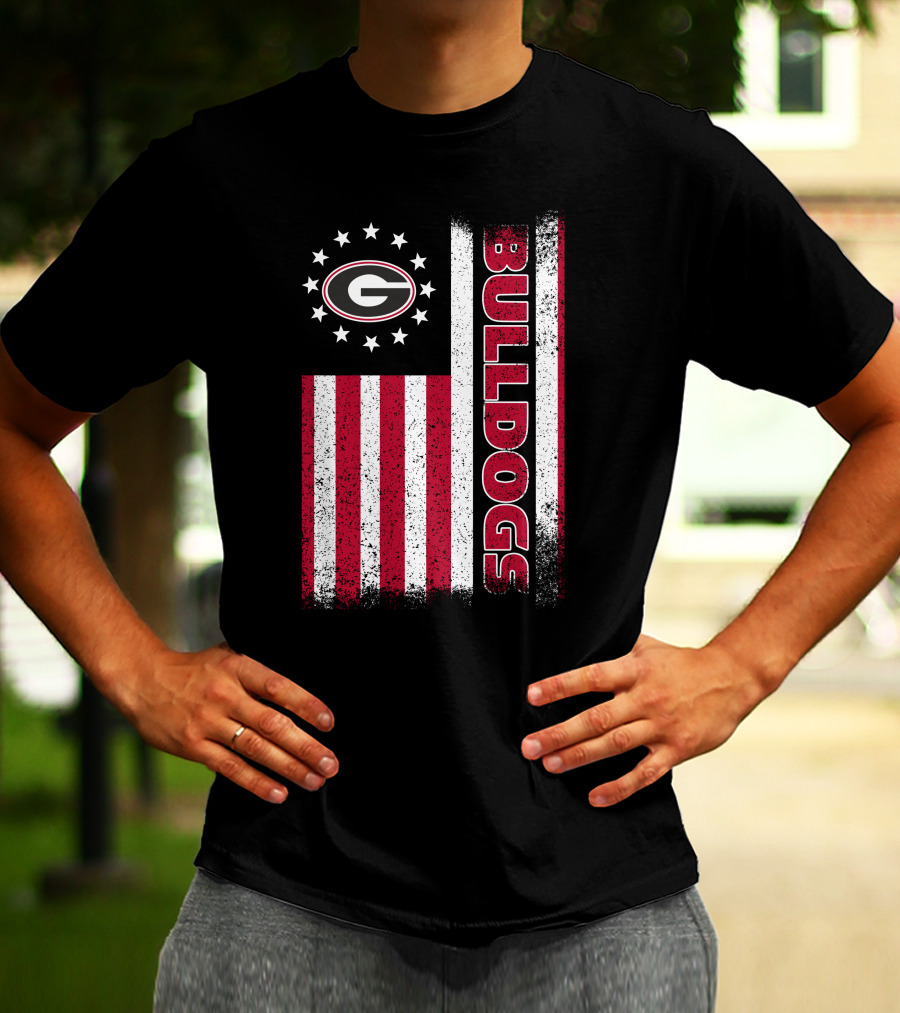 Georgia Bulldogs American Flag Design With G Logo And Vertical Bulldogs T-Shirt