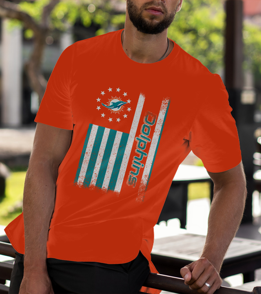 Miami Dolphins American Flag Dolphins Logo Stars T-Shirt