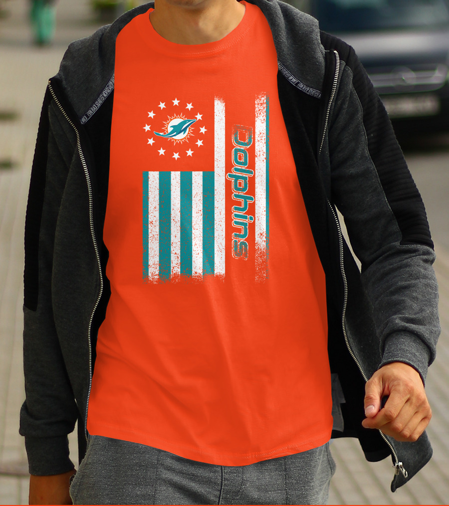 Miami Dolphins American Flag Dolphins Logo Stars T-Shirt