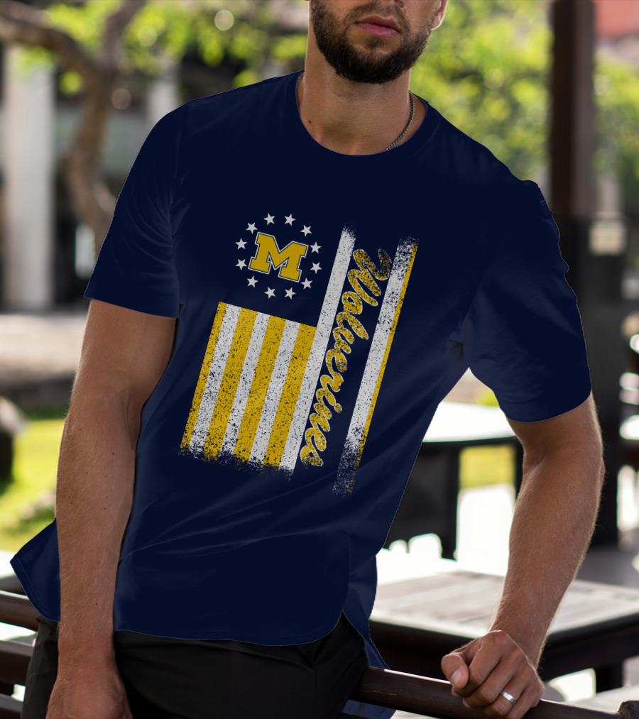 Michigan Wolverines M Logo American Flag Stars Stripes Edition T-Shirt