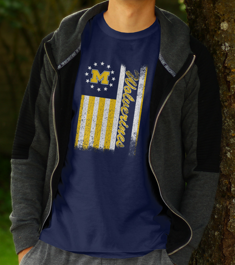 Michigan Wolverines M Logo American Flag Stars Stripes Edition T-Shirt
