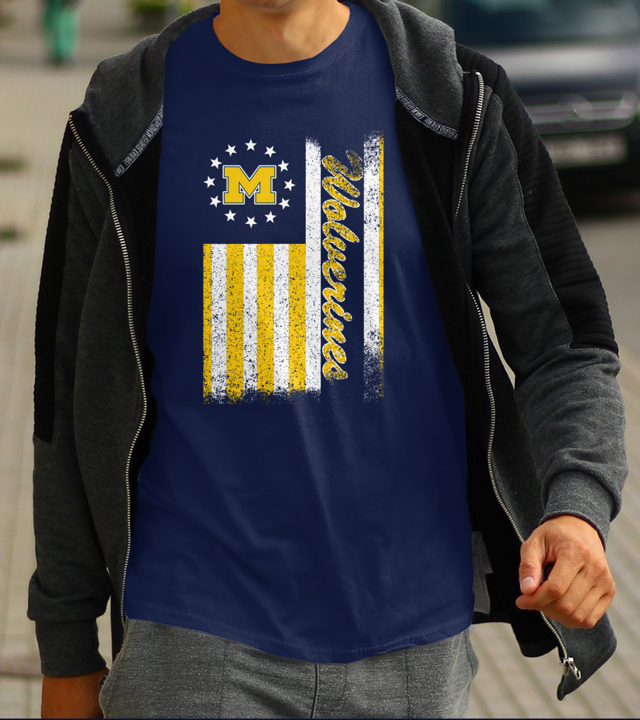 Michigan Wolverines M Logo American Flag Stars Stripes Edition T-Shirt