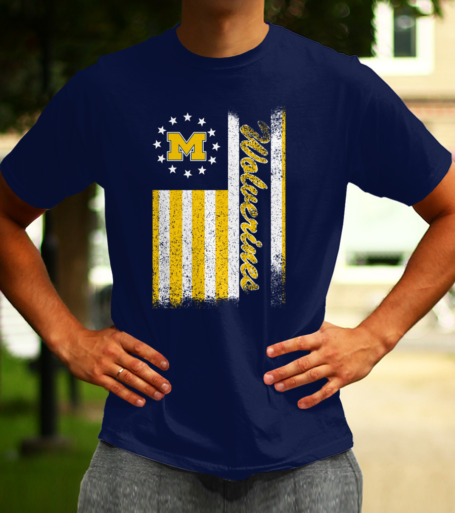 Michigan Wolverines M Logo American Flag Stars Stripes Edition T-Shirt