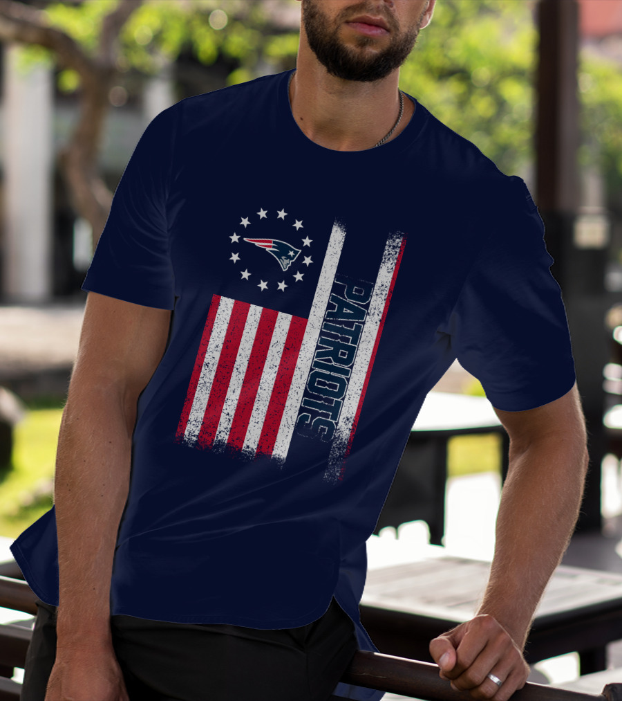 New England Patriots American Flag Patriots Logo Stars And Stripes T-Shirt