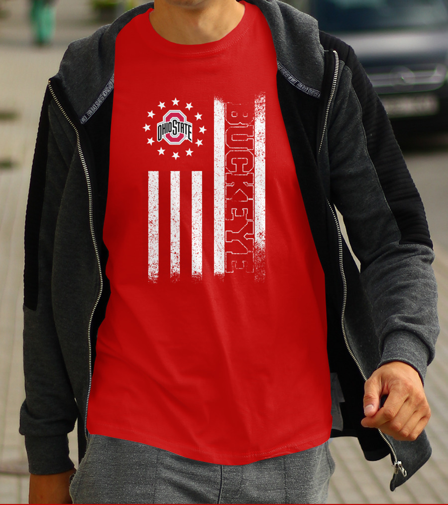 Ohio State Buckeye Stars And Stripes American Flag T-Shirt
