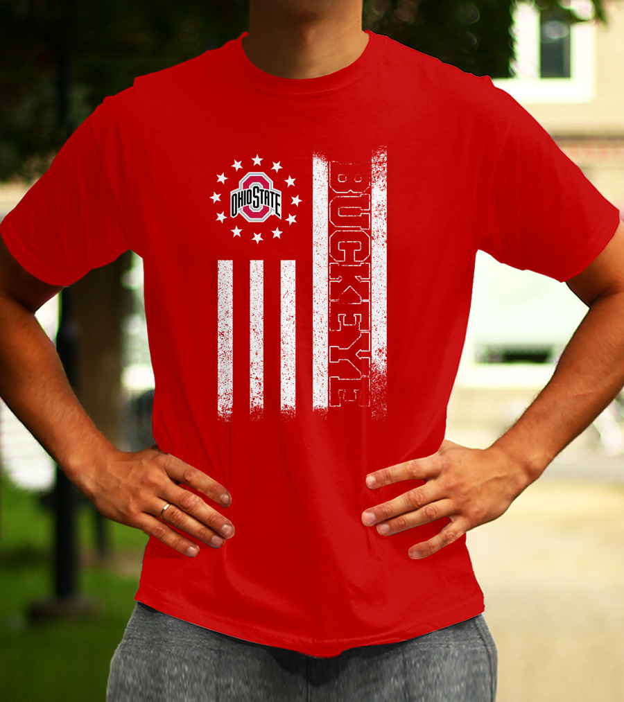 Ohio State Buckeye Stars And Stripes American Flag T-Shirt