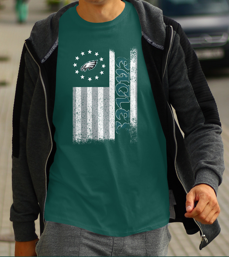 Philadelphia Eagles Stars And Stripes American Flag T-Shirt