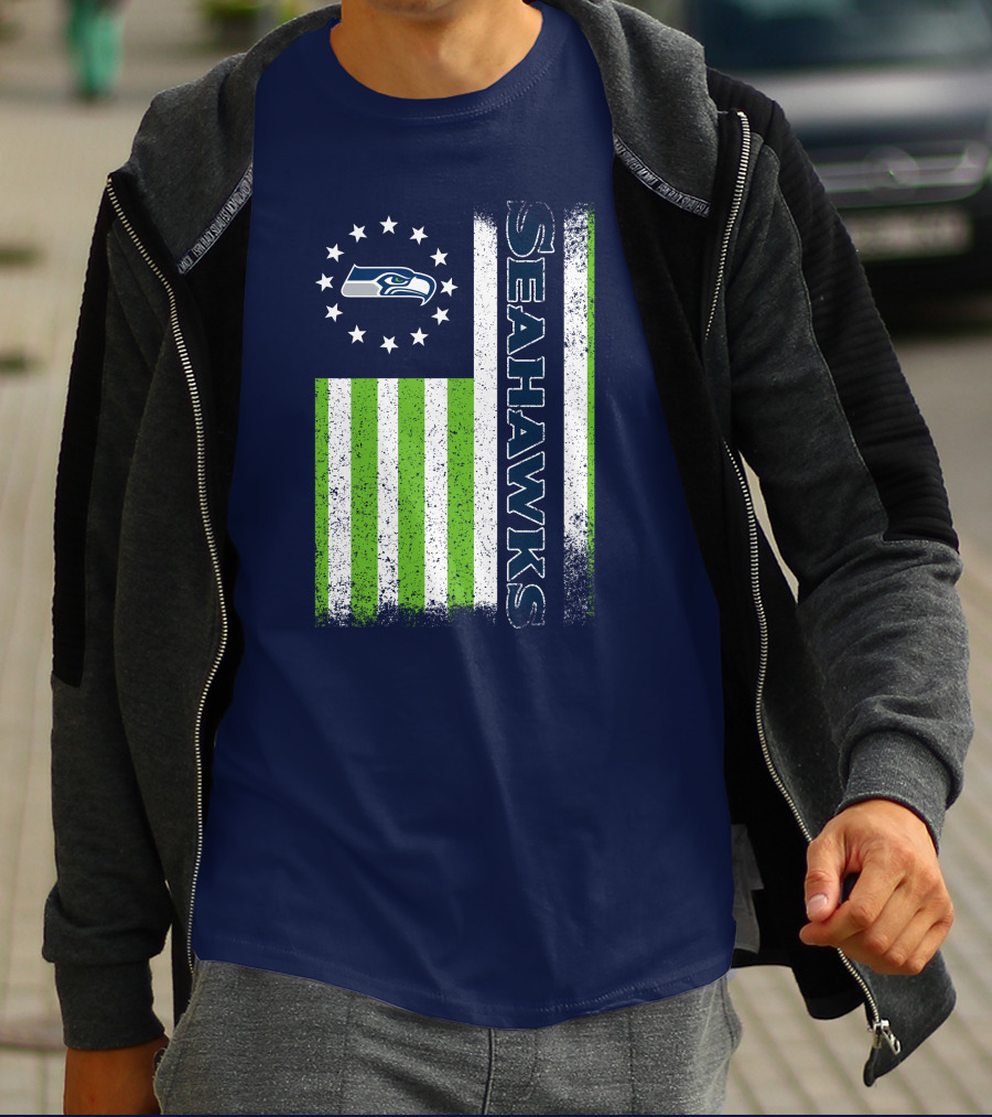 Seattle Seahawks American Flag Green Stripes 12 Stars T-Shirt