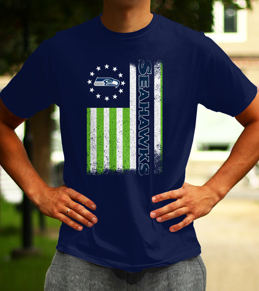 Seattle Seahawks American Flag Green Stripes 12 Stars T-Shirt