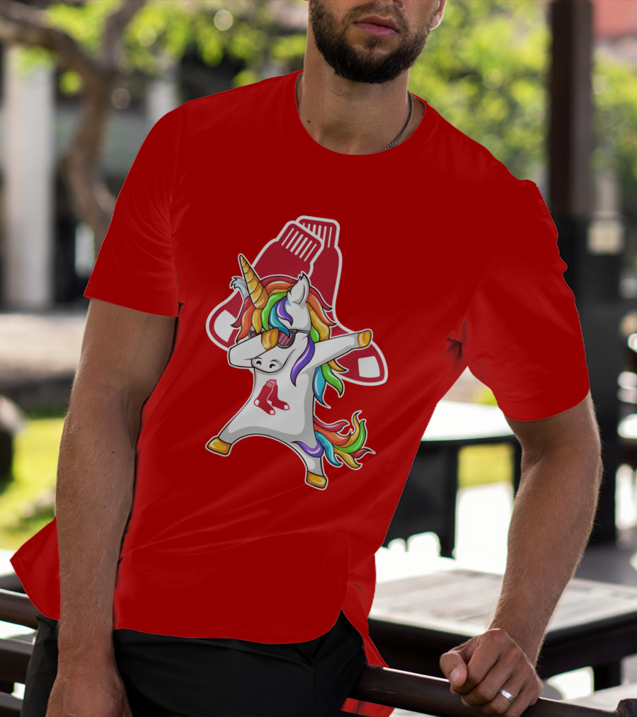 Boston Red Sox Dabbing Unicorn Rainbow Mane Sox T-Shirt