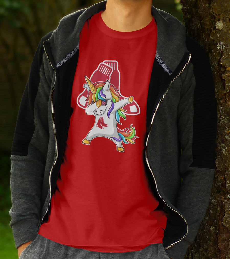 Boston Red Sox Dabbing Unicorn Rainbow Mane Sox T-Shirt