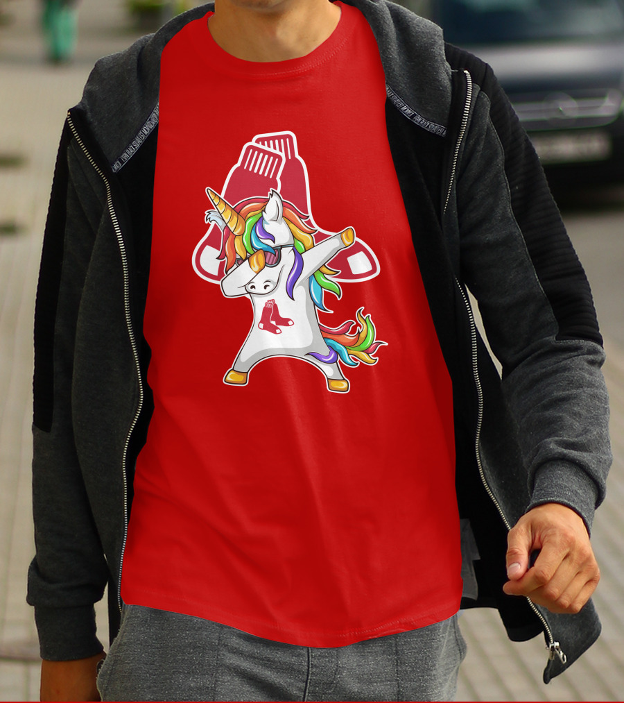 Boston Red Sox Dabbing Unicorn Rainbow Mane Sox T-Shirt