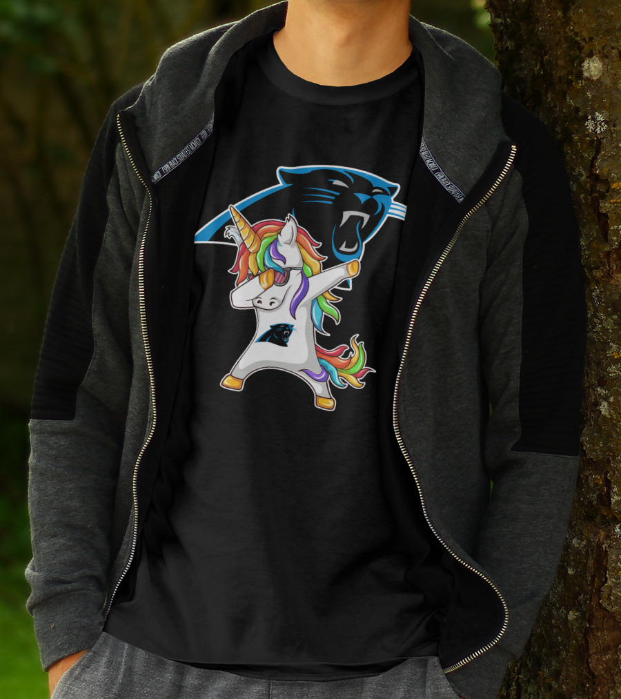 Carolina Panthers Unicorn Dabbing With Team Logo And Rainbow Mane T-Shirt