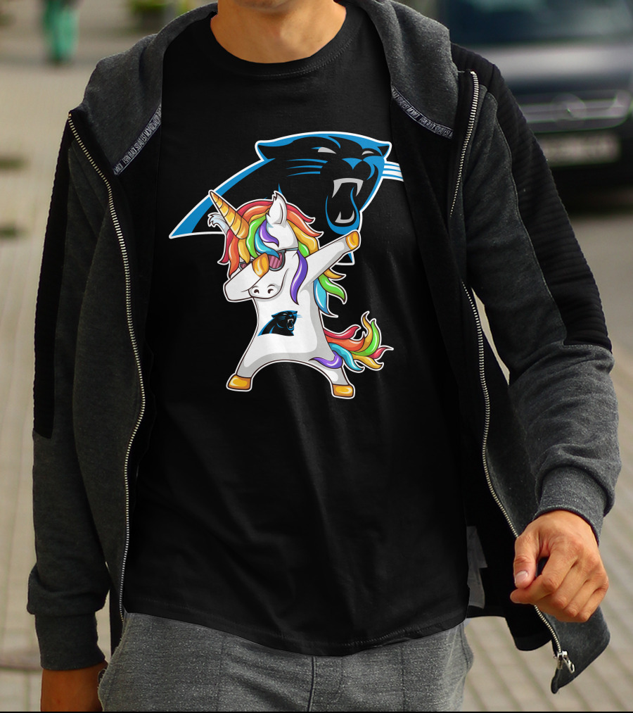 Carolina Panthers Unicorn Dabbing With Team Logo And Rainbow Mane T-Shirt
