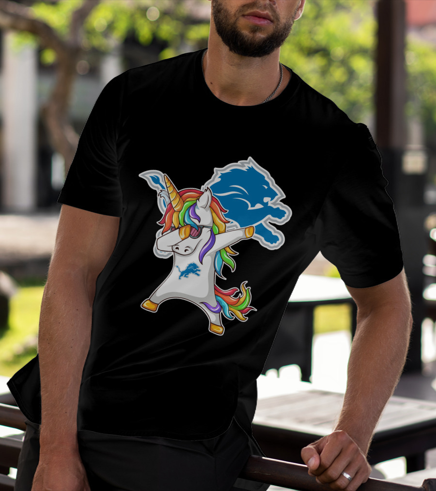 Detroit Lions Rainbow Unicorn Dabbing T-Shirt