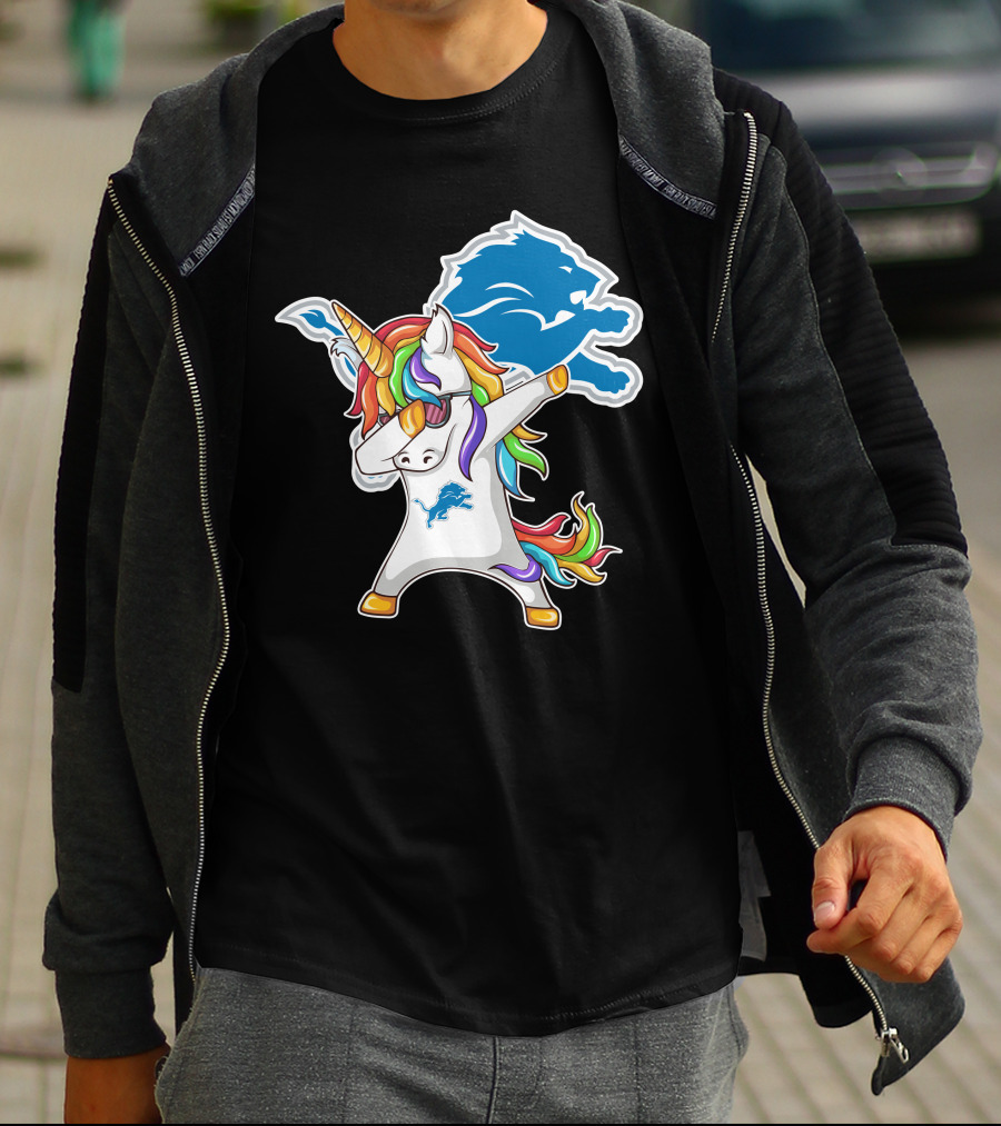 Detroit Lions Rainbow Unicorn Dabbing T-Shirt