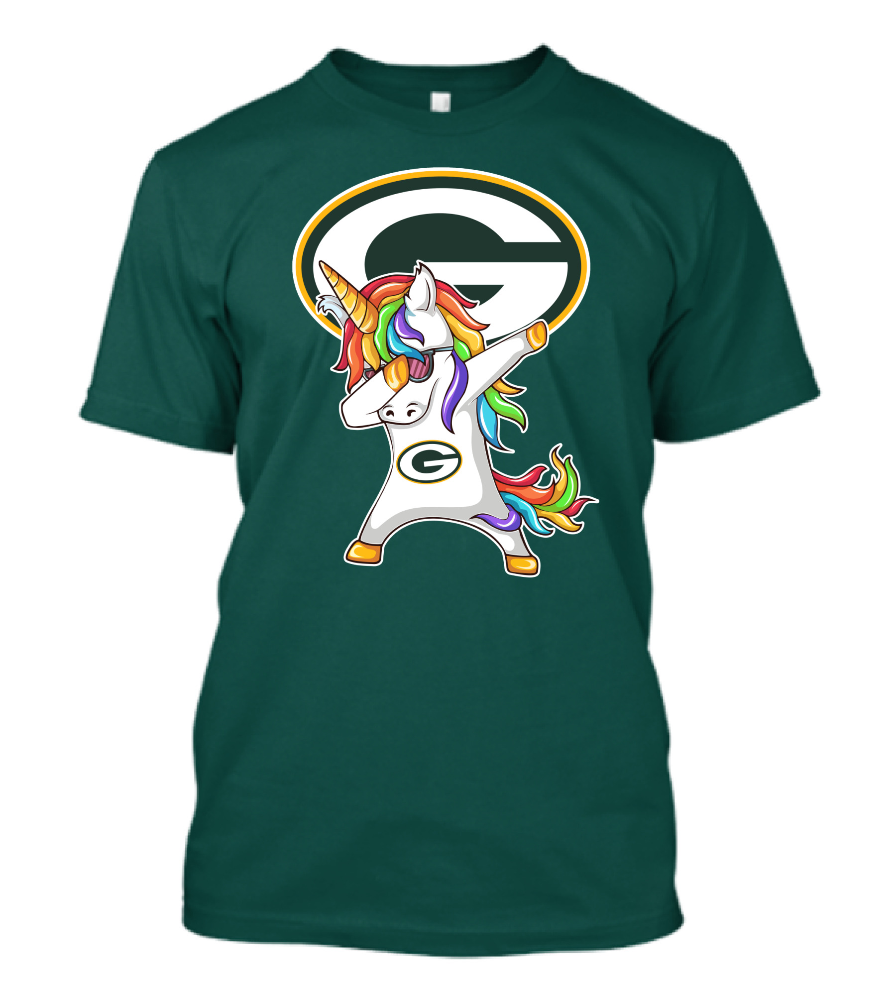 Green Bay Packers Dabbing Unicorn With Team Logo And Rainbow Mane T-Shirt